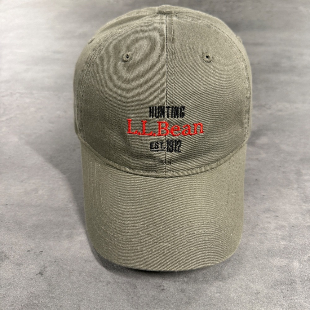 Vintage L.L. Bean Hunting Baseball Cap Mens Olive Green Cotton‎ Embroidered Hat